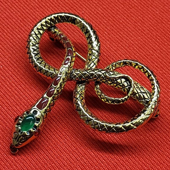 Metropolitan Museum of Art MMA Snake Brooch Enamel Jade Ruby 24K Gold Plated - Picture 8 of 15